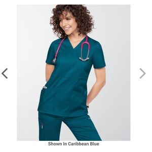 NWT Caribbean Blue Mock Wrap Scrub Top